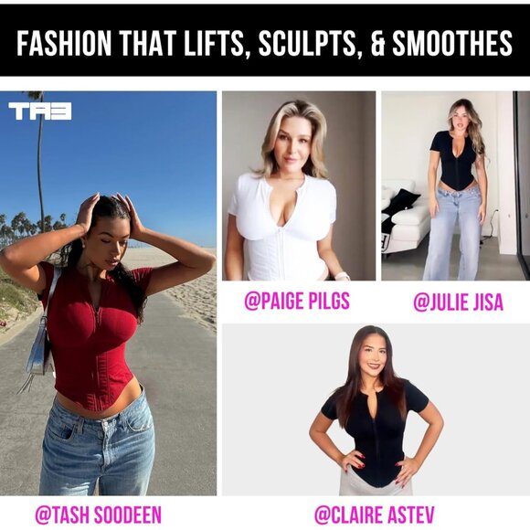 TA3 Short Sleeve Corsety Top for Women Full Separating Zipper  A to H Cup - Picture 7 of 7